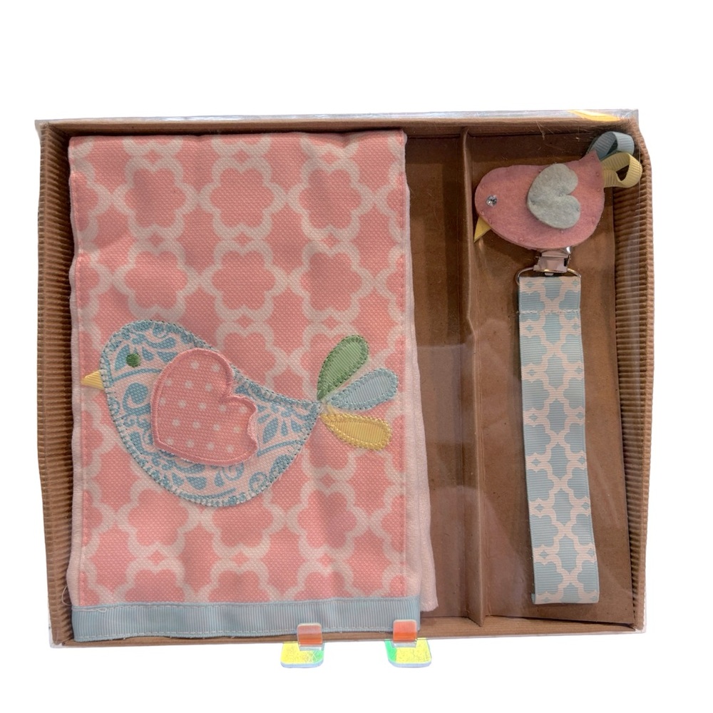 Mud Pie Little Chick Baby Set Burp Cloth & Pacy Clip Pair Gift Box‎ Set